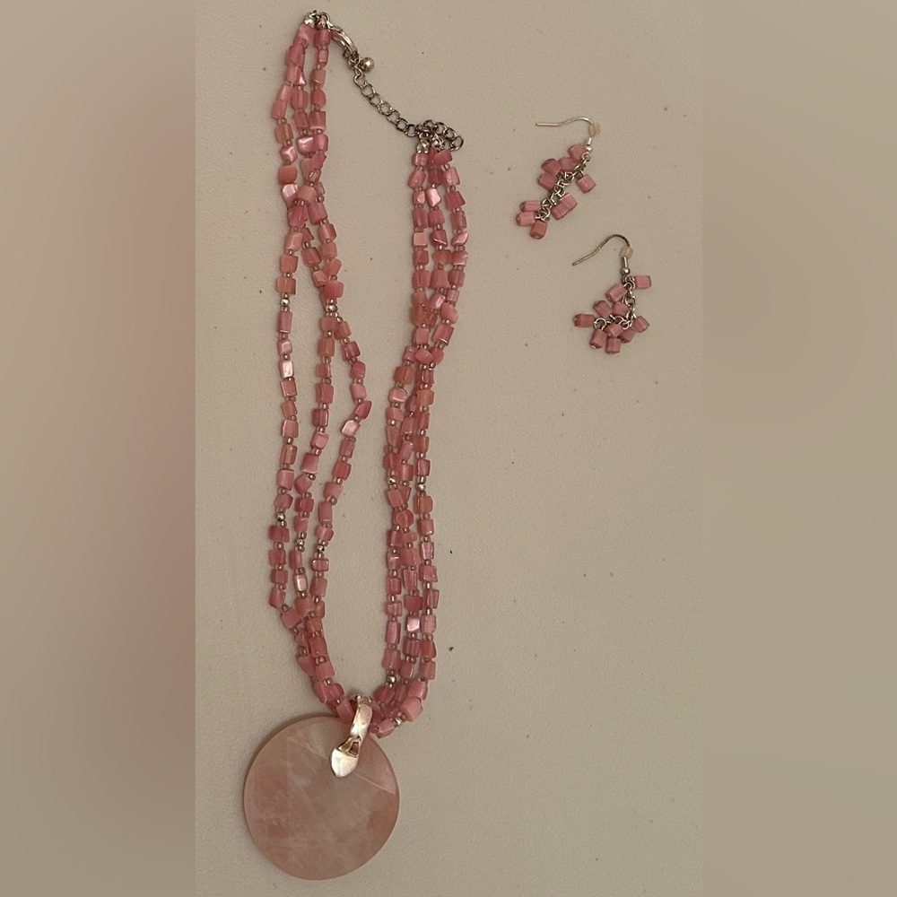 Pink Beaded Necklace and Earring Set
